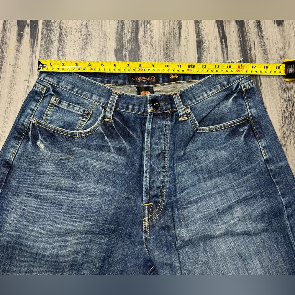 Ed Hardy Men’s Distressed Blue Denim Jeans Y2K new without tags - Picture 3 of 14